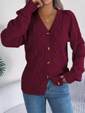 Chicdear-Winter outfits ideas Casual V-neck Lantern Sleeve Twist Button Knit Cardigan Sweater Jacket