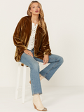 Chicdear-Winter outfits ideas Golden Velvet Oversize Long Sleeve Loose Shirt Jacket