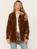 Chicdear-Winter outfits ideas Golden Velvet Oversize Long Sleeve Loose Shirt Jacket