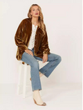 Chicdear-Winter outfits ideas Golden Velvet Oversize Long Sleeve Loose Shirt Jacket