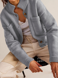 Chicdear-Winter outfits ideas Women's Knit Jacket Standing Collar Solid Color Cardigan Sweater