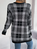 Chicdear-Winter outfits ideas Casual Contrast Plaid Pocket Long Sleeve Cardigan Sweater Jacket Christmas