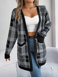 Chicdear-Winter outfits ideas Casual Contrast Plaid Pocket Long Sleeve Cardigan Sweater Jacket Christmas