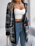 Chicdear-Winter outfits ideas Casual Contrast Plaid Pocket Long Sleeve Cardigan Sweater Jacket Christmas