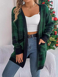 Chicdear-Winter outfits ideas Casual Contrast Plaid Pocket Long Sleeve Cardigan Sweater Jacket Christmas