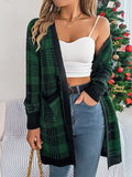 Chicdear-Winter outfits ideas Casual Contrast Plaid Pocket Long Sleeve Cardigan Sweater Jacket Christmas