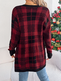 Chicdear-Winter outfits ideas Casual Contrast Plaid Pocket Long Sleeve Cardigan Sweater Jacket Christmas