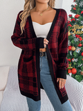 Chicdear-Winter outfits ideas Casual Contrast Plaid Pocket Long Sleeve Cardigan Sweater Jacket Christmas