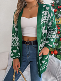 Chicdear-Winter outfits ideas Christmas Deer Pocket Long Sleeve Cardigan Sweater Jacket