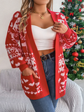 Chicdear-Winter outfits ideas Christmas Deer Pocket Long Sleeve Cardigan Sweater Jacket