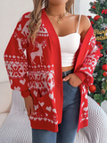 Chicdear-Winter outfits ideas Christmas Deer Pocket Long Sleeve Cardigan Sweater Jacket