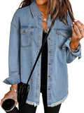 Chicdear-Winter outfits ideas New Washed Denim Shirt Jacket