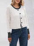 Chicdear-Winter outfits ideas Women's contrast color round neck cardigan sweater single row button jacket