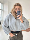 Chicdear-Winter outfits ideas Casual Women's Solid Color Hoodie Long Sleeve Cropped Jacket Zipper Cardigan Sweatshirt