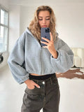 Chicdear-Winter outfits ideas Casual Women's Solid Color Hoodie Long Sleeve Cropped Jacket Zipper Cardigan Sweatshirt