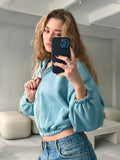 Chicdear-Winter outfits ideas Casual Women's Solid Color Hoodie Long Sleeve Cropped Jacket Zipper Cardigan Sweatshirt