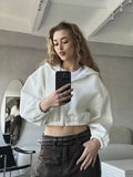 Chicdear-Winter outfits ideas Casual Women's Solid Color Hoodie Long Sleeve Cropped Jacket Zipper Cardigan Sweatshirt