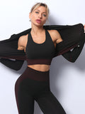 Chicdear-Winter outfits ideas Sports Yoga Clothing Set Fitness Tank Top Jacket High Waist Yoga Pants Three Piece Set