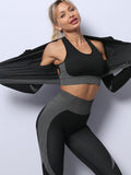 Chicdear-Winter outfits ideas Sports Yoga Clothing Set Fitness Tank Top Jacket High Waist Yoga Pants Three Piece Set