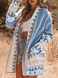 Chicdear-Winter outfits ideas New ethnic style printed long-sleeved knitted sweater cardigan jacket