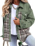 Chicdear-Winter outfits ideas Denim Jacket Long Sleeve Check Button Down Shirt Jacket Top