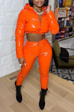 Chicdear Orange Casual Solid Patchwork Turndown Collar Outerwear