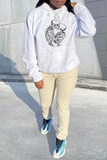 Chicdear White Street Print Skull Draw String Hooded Collar Tops