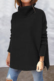 Chicdear Black Casual Solid Slit Turtleneck Tops