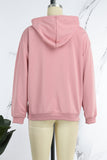 Chicdear Pink Sweet Sportswear Print Draw String Hooded Collar Tops