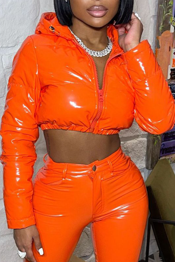 Chicdear Orange Casual Solid Patchwork Turndown Collar Outerwear
