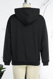 Chicdear Black Work Daily Print Draw String Hooded Collar Tops