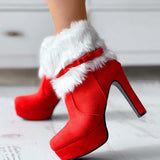 Chicdear Red Casual Patchwork With Bow Pointed Keep Warm Comfortable Shoes (Heel Height 4.72in)