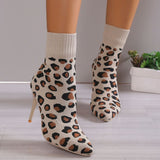 Chicdear Leopard Print Casual Patchwork Pointed Comfortable Out Door Shoes (Heel Height 3.54in)