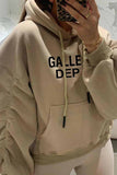 Chicdear Beige Casual Print Fold Letter Hooded Collar Tops