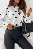 Chicdear White Casual Dot Print Basic O Neck Tops