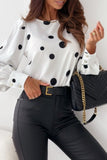 Chicdear White Casual Dot Print Basic O Neck Tops