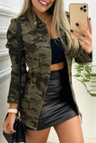 Chicdear Green Casual Camouflage Print Patchwork Turndown Collar Outerwear