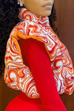 Chicdear Orange Casual Print Patchwork Zipper Zipper Collar Outerwear