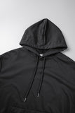 Chicdear Black Vintage Character Draw String Hooded Collar Tops