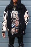 Chicdear Black Casual Street Print Patchwork Buckle Outerwear