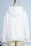 Chicdear White Street Vintage Print Draw String Hooded Collar Tops