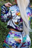 Chicdear Multi-color Turndown Collar Sequin Long Sleeve Blazer & Suits &Jacket