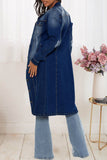Chicdear Dark Blue Fashion Casual Solid Ripped Turndown Collar Long Sleeve Regular Denim Jacket
