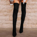 Chicdear Black Fashion Solid Color Pointed Stiletto High Boots