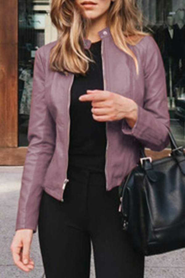 Chicdear Purple Street Elegant Solid Patchwork Zipper Mandarin Collar Outerwear