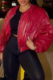 Chicdear Red Vintage Solid Patchwork Zipper Half A Turtleneck Outerwear