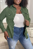 Chicdear Army Green Fashion Casual Solid Patchwork Turndown Collar Long Sleeve Regular Denim Jacket