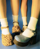 CHICDEAR INS Hot Sale Platform Fuzzy Cheetah Shoes Spring Summer Sweet Lolita Mary Janes Leopard High Heels Gothic Style Women Sandals