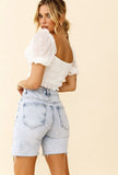 Chicdear Summer Women Tops And Blouses Blue White Cotton Elastic Short Sleeves Elegant Beach Backless Holiday Female Shirt Ladies