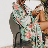 CHICDEAR 2023 Green Bohemian Printed Self Belted Front Open Summer Beach Wear Bikini Wrap Dress Plus Size Women Beachwear Sarongs Q734